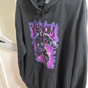 Marvel Venom Graphic Hoodie Mens XL Black Purple Flame Comic Book Sweatshirt